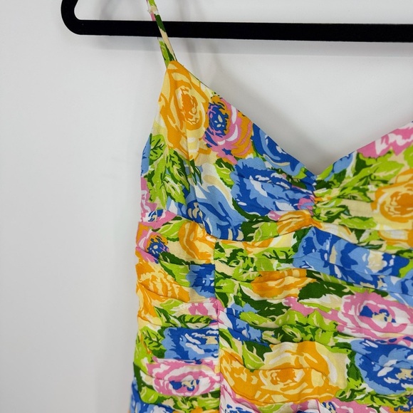 Zara Floral Spaghetti Strap Cinched Bust Mermaid Style Mini Dress - Picture 3 of 4